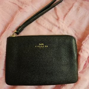 Classic black pebble leather wristlet